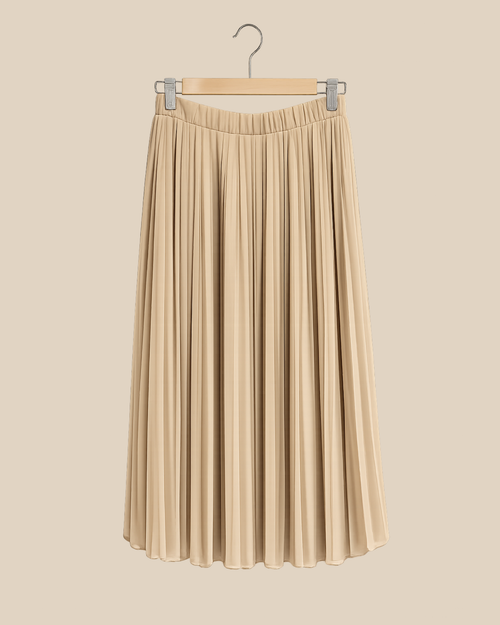 Beige Pleated Midi Skirt – Soft Minimal Elegance