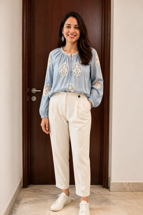MNG Cotton Embroidered Blouse