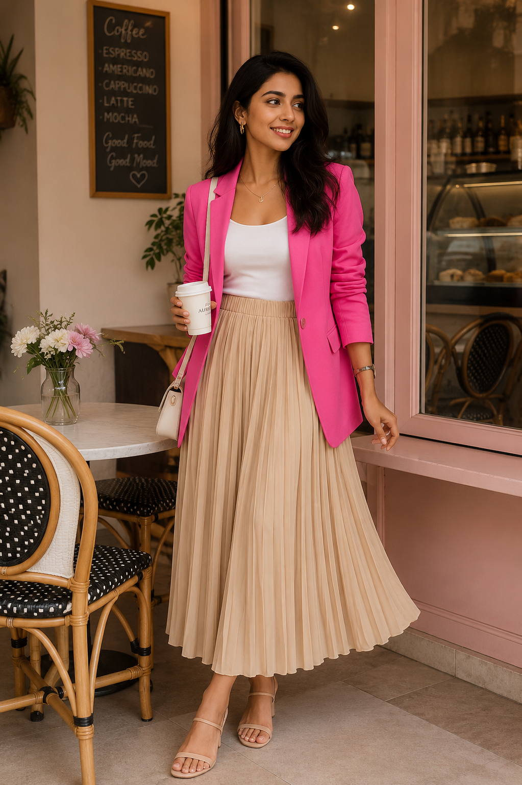 Beige Pleated Midi Skirt – Soft Minimal Elegance
